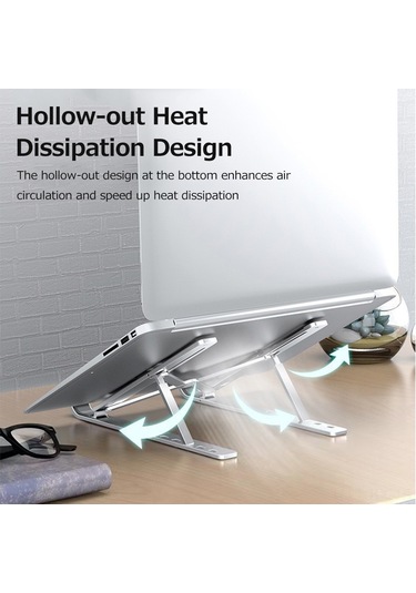 Kangvka Alüminyum Notebook Ayaklığı, 6 Seviye Yükseklik Ayarı, Soğutma Fonksiyonu, Taşınabilir Katlanabilir Bilgisayar Tutucu, Gümüş