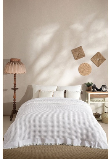 Elart Ruffle Pike Çift Kişilik 220x240 Cm Beyaz Beyaz