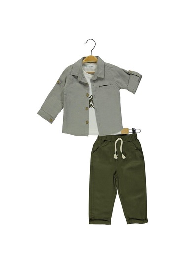 3' Lü Erkek Çocuk Yeşil Keten Gömlekli Takım-1191 Yeşil