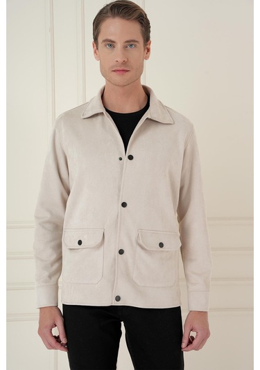 Comfort Fit Mono Yaka Kapaklı Cep Casual Taş Ceket C 699 Taş