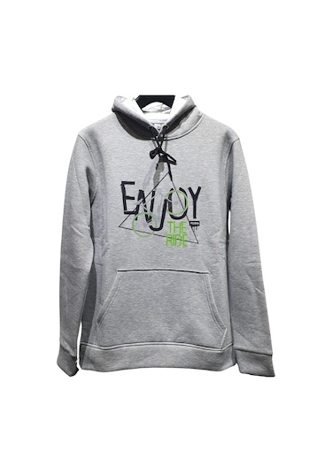 Fuba Kapşonlu Sweat Enjoy Gri Gri