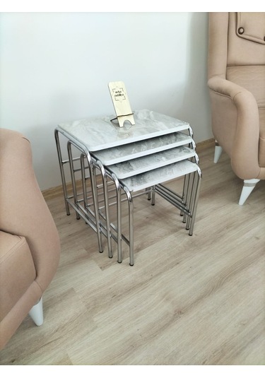 Evko Mobilya Buket Sehpa, 4'lü Zigon Sehpa, Dörtlü, Krom-grimerme