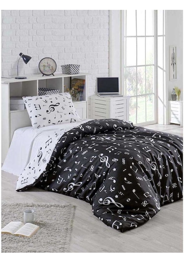 Eponj Home Kolay Ütülenir Nevresim Takımı Tek Kişilik B-W Melodiy