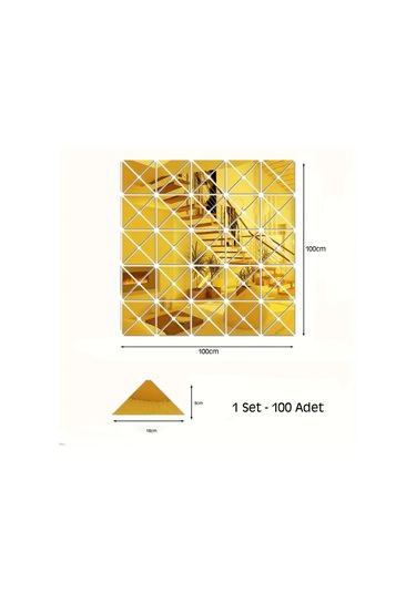 Üçgen Kesim Kare Pleksi Ayna 9x18cm 1 Set 100 Adet - Gold Gold