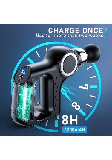 Elmpaly Siyah Akıllı Masaj Tabancası - 6 Başlıklı Usb Şarjlı Ergonomik Bel Bacak Kalça siyah