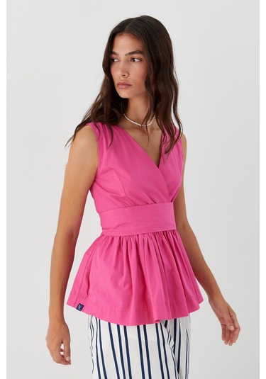 Kuşak Bağlamalı Kolsuz Bluz Fuşya FUŞYA