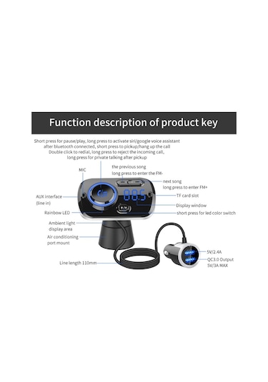 Sones Bc49bq Araç Dijital Radyo Alıcısı Bluetooth Mp3 Çalar Fm Verici Sesli Asistan Qc3.0 Hızlı Şarj Cihazı