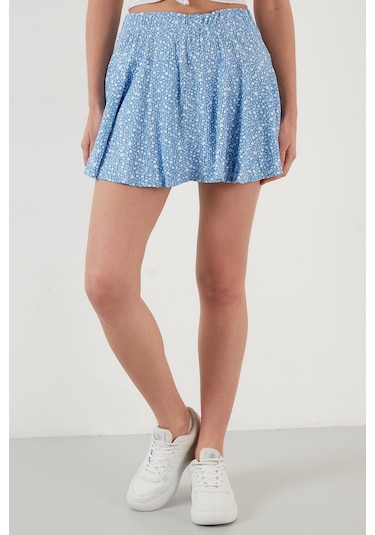 Lela Beli Lastikli Mini Şort Etek Bayan Etek 5864024 Bebe Mavi