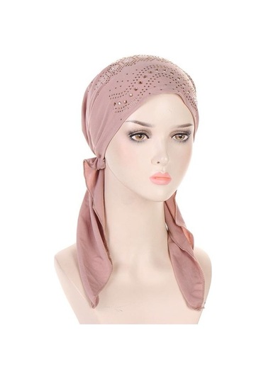 Novahub İslami Türban Kadınlar İçin Pembe Elastik Başörtüsü Wrap Şapka Kaput Kadın Türban Kapakları Moda Kadınlar İçin Şapka Pembe