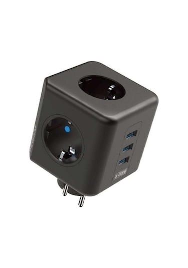 Termal Akım Korumalı Priz Çoklayıcı - 3 Usb - 3 Priz Girişli Küp