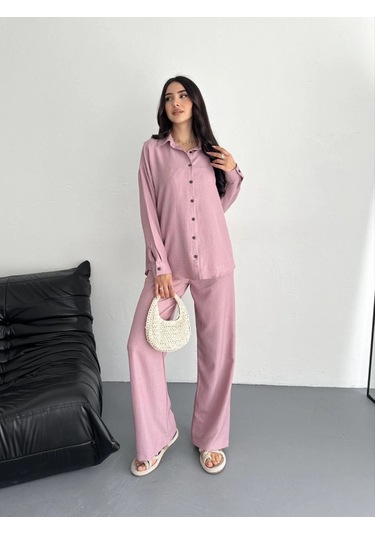 Gömlek Pantolon İkili Takım - Toz Pembe Çok Renkli