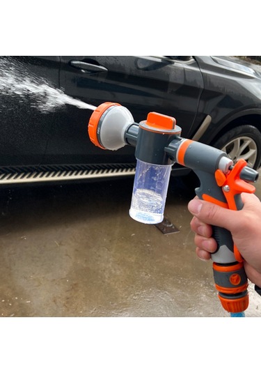 Mufunye Yüksek Basınçlı 8 Fonksiyonlu Araba Yıkama Su Pimi - Köpük Kavanozuyla Bahçe Sulama Ve Araba Temizlik Aleti Gri Ve Turuncu