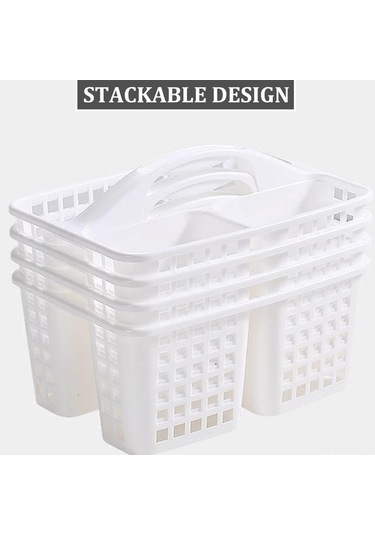 Tenfowee Beyaz Plastik Banyo Organizer Sepeti - 3 Bölmeli Taşınabilir Temizlik Malzemeleri Depolama Koli, Eldivenli Taşıma Kolu Beyaz