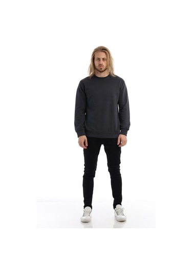 Erkek Bisiklet Yaka 3 İplik Sweat Füme