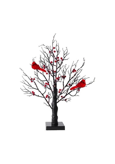 Geeroyoo Led Aydınlatmalı Kırmızı Kuş Ve Meyve Desenli Orman Dekorasyon Lambası - Noel, Yılbaşı, Partiler İçin Isıklı Ambiyans Oluşturucu Tahtaüstü Dekoratif Işık Kırmızı