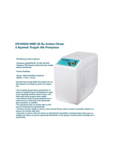 Hyundai Hnd-35 Su Arıtma Cihazı Pompasız