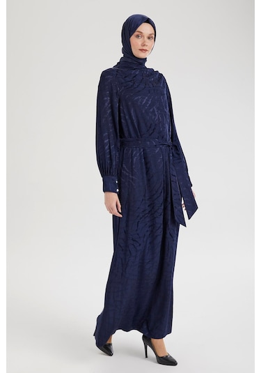 Armine Trend Beli Kuşaklı Dijital Baskılı Elbise-lacivert 25yt920 Lacivert