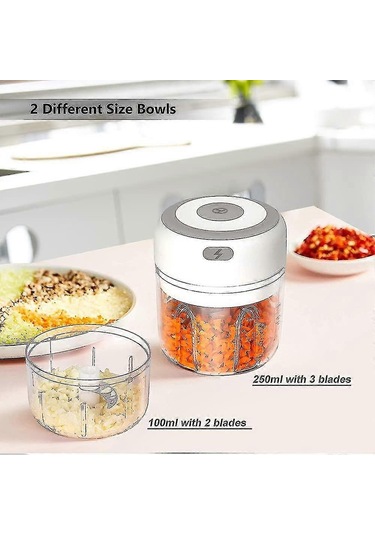 Homewe Elektrikli Sarımsak Doğrayıcı, Mini Sarımsak Doğrayıcı Taşınabilir Kablosuz Gıda İşlemcisi, Sarımsak Ezici Kıyma Makinesi Kırıcı, Küçük Gıda Öğütücü - Beyaz Siyah