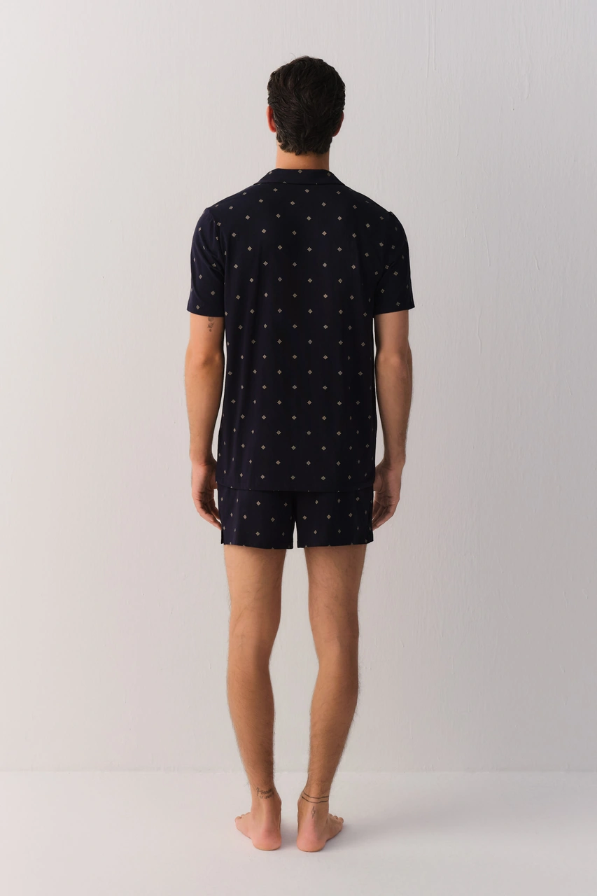 Suwen Treasure Modal Erkek Maskülen Şort Pijama Takımı Sh26424663b303 Lacivert