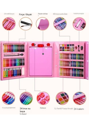 Çocuk Çizim Seti 196 Parça, Öğrenci Boya Fırçası Kırtasiye