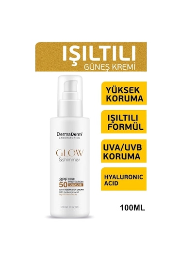 Dermaderm Glow Ve Shimmer Simli Güneş Kremi Spf 50 100 Gr - Işıltılı Yüksek Koruma