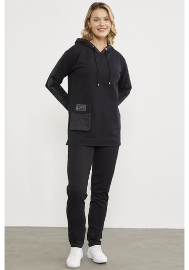 Rahat Kalıp Büyük Cepli Eşofman Takım - Siyah 001