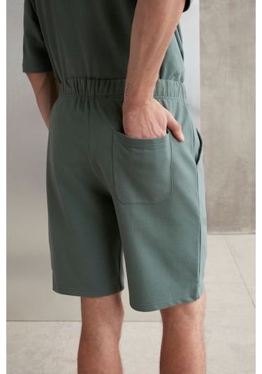 Colombıa Erkek 2'li Set Comfort Fit Rahat Kalıp Yazı Nakışlı Şardonsuz Yeşil Eşofman Takımı