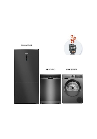 Siemens KG86PAXB0N  - SN23IC62MT -  WQ42G20RTR 3 Lü Çeyiz Paketi + TP517R03 Kahve Makinesi