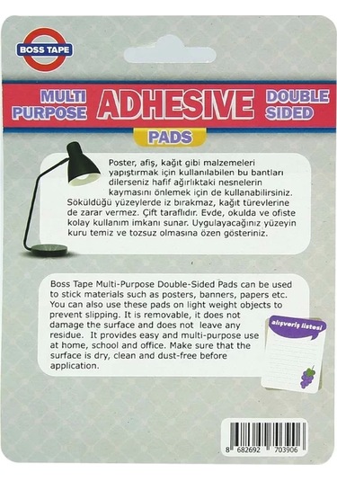 Boss Tape 3906 Çift Taraflı Sök Tak Montaj Bandı Ped 12mmx12mm 48li Blister