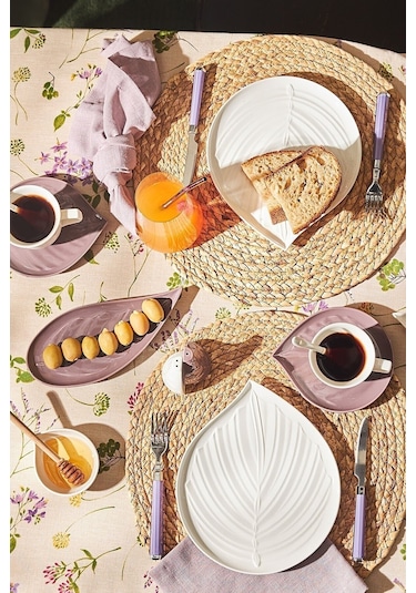 Emsan Leaf 32 Parça 6 Kişilik Kahvaltı/Servis Takımı Beyaz - Mor