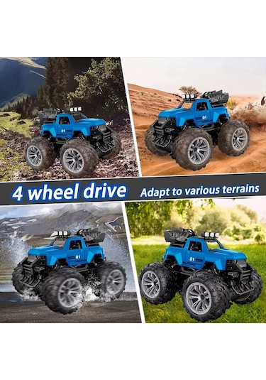 Uzaktan Kumandalı Şarjlı Duman Atan Araba 4x4 Buharlı Işıklı Uzaktan Kumandalı Off Road Araba Rc Stu Mavi