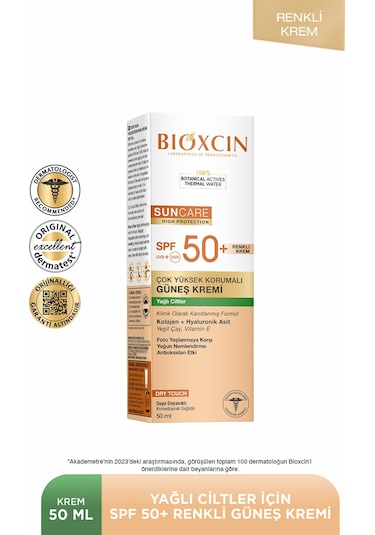 Bioxcin Sun Care Spf 50 Çok Yüksek Korumalı Renkli Güneş Kremi 50 ml Karma Ve Yağlı Cilt Tinted