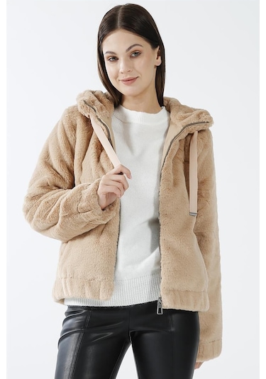 Only Kadın Onlvıda Kapüşonlu Peluş Mont 15260047 Bej Bej