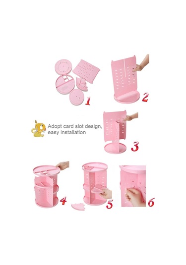 Sones 360 Derece Dönebilen Fonksiyonel Kozmetik Kabı Makyaj Düzenleyici Çevre Dostu Saklama Kutusu, Boyut: 23 X 31 Cm Pembe