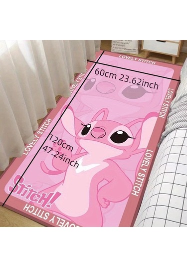 Fochsia Happy Disney Stitch Yoga Matı Lilo Donut Desenli Katlanır Yıkanabilir Halı