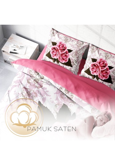 Monohome Rose1008 3D Pamuk Saten Çift Kişilik Nevresim Takımı Çok Renkli