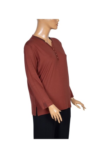 Cimariva Kadın Neval Büyük Beden V Yaka Taşlı Taba Bluz