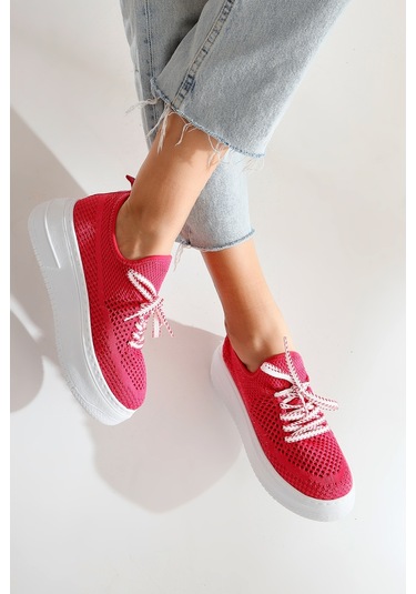 Benito Fuşya Triko Streç Kalın Tabanlı Sneakers 001