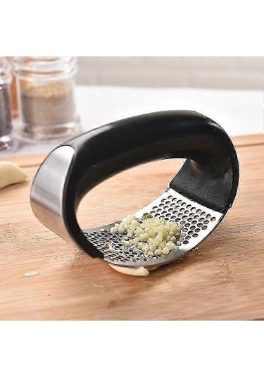 Sarımsak Presi Salıncak Seti, Paslanmaz Çelik Sarımsak Kıyma Makinesi - Mutfak Aletleri Sarımsak Doğrayıcı, Silikon Soyucu Ve Temizleme Fırçası Siyah