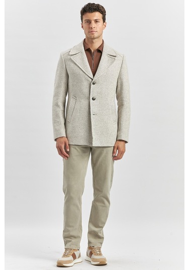 Kaşe Kırlangıç Yaka Desenli Astarlı Slim Fit Dar Kesim Klasik Mont 1007245150-açık Bej Açık Bej