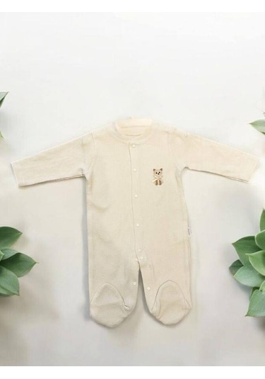 Zekids Bebek Çıtçıtlı Kedi İşlemeli Tulum-15069 Bej
