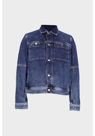 Orta Mavi Regular Fit Cepli Jean Ceket C 4553-114 Mavi