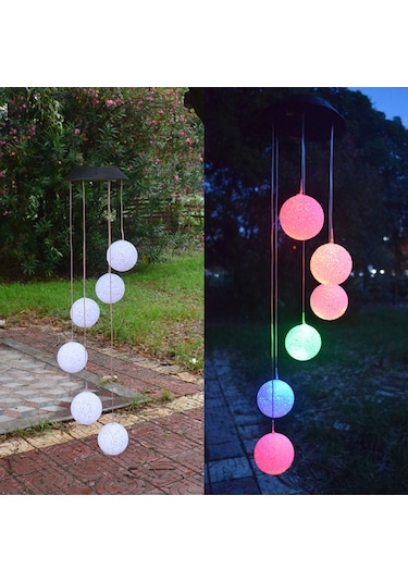 Güneş Enerjili Rüzgar Zilli Renkli Led Bahçe Dekor Lambası