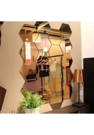 Bal Peteği Gold Dekoratif Altıgen 12X Süs Akrilik Ayna 11X12,5Cm (544224623)