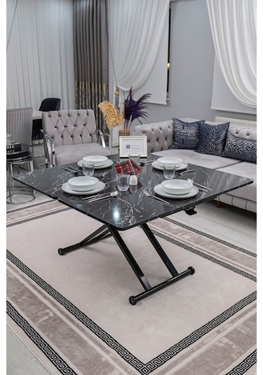 Home Üst Tabla Mdf Siyah Mermer Oval Köşe Alt Ayak Siyah