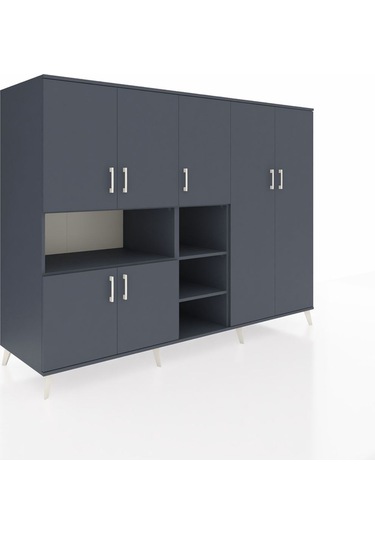 Kronos Dolap 13 Raflı 7 Kapaklı 220x59x163 Antrasit-antrasit Antrasit-antrasit