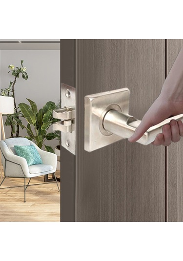 Hallow Kapı Kolu Kare Giriş Kapı Kilidi Paslanmaz Çelik 3 Gümüş