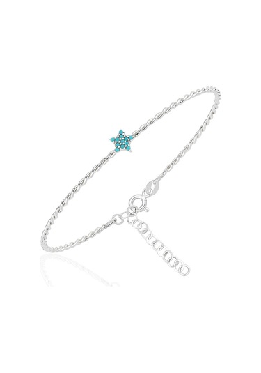 Altın Bilezik - Mini Firuze Yıldızlı Burgu 14 Ayar Altın Bilezik Beyaz