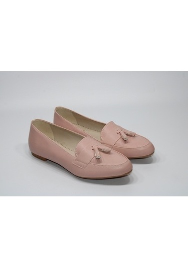 Sedef Kaymaz Düz Taban Püsküllü Kadın Pudra Günlük Babet Ayakkabı