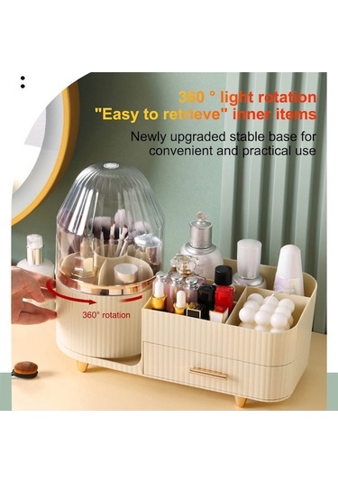 Novahub Adet Kapaksız Küçük Çekmeceli, Döndürülebilir Bölme Tasarımına Sahip Kozmetik Saklama Kutusu Krem Beyaz Bej Bej